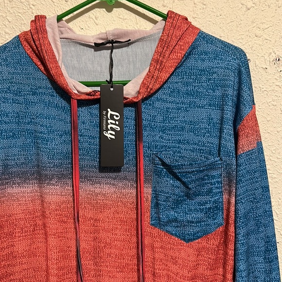 NWT Lily by Firmiana Red and Blue Hoodie Sweatshirt - Size Medium - Picture 3 of 6